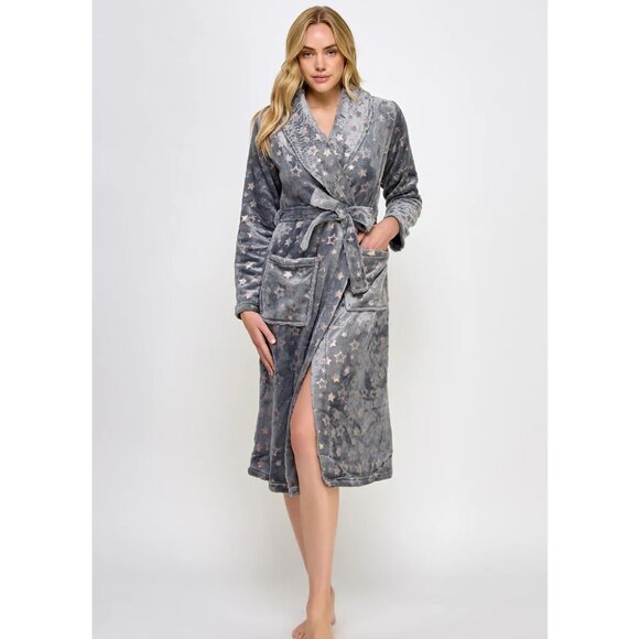 Estelle Metallic Star Print Plush Robe